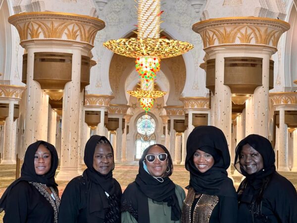 Group of women inside Sheikh Zayed Mosque. Dubai getaway